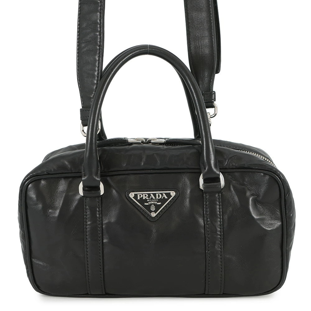 Prada handbag triangle logo nappa leather shoulder bag black